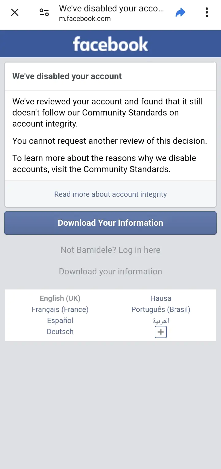 Wrong Facebook bot decision