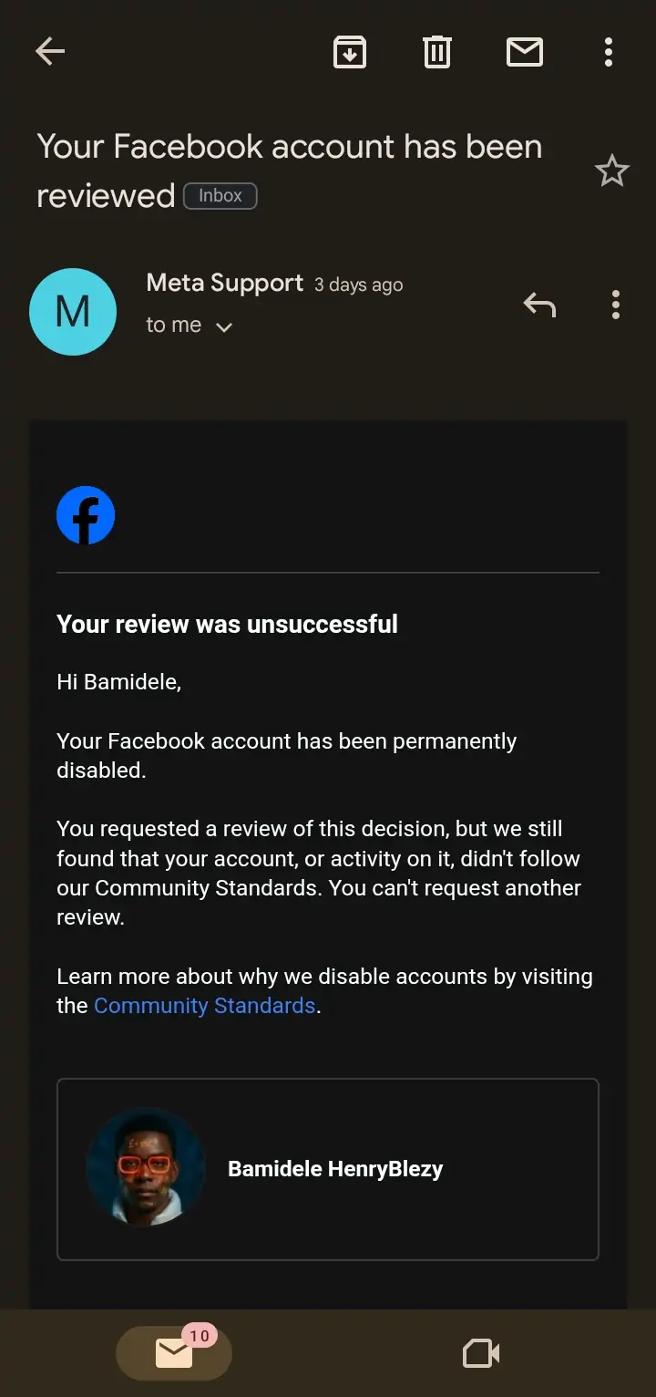 Wrong Facebook bot decision